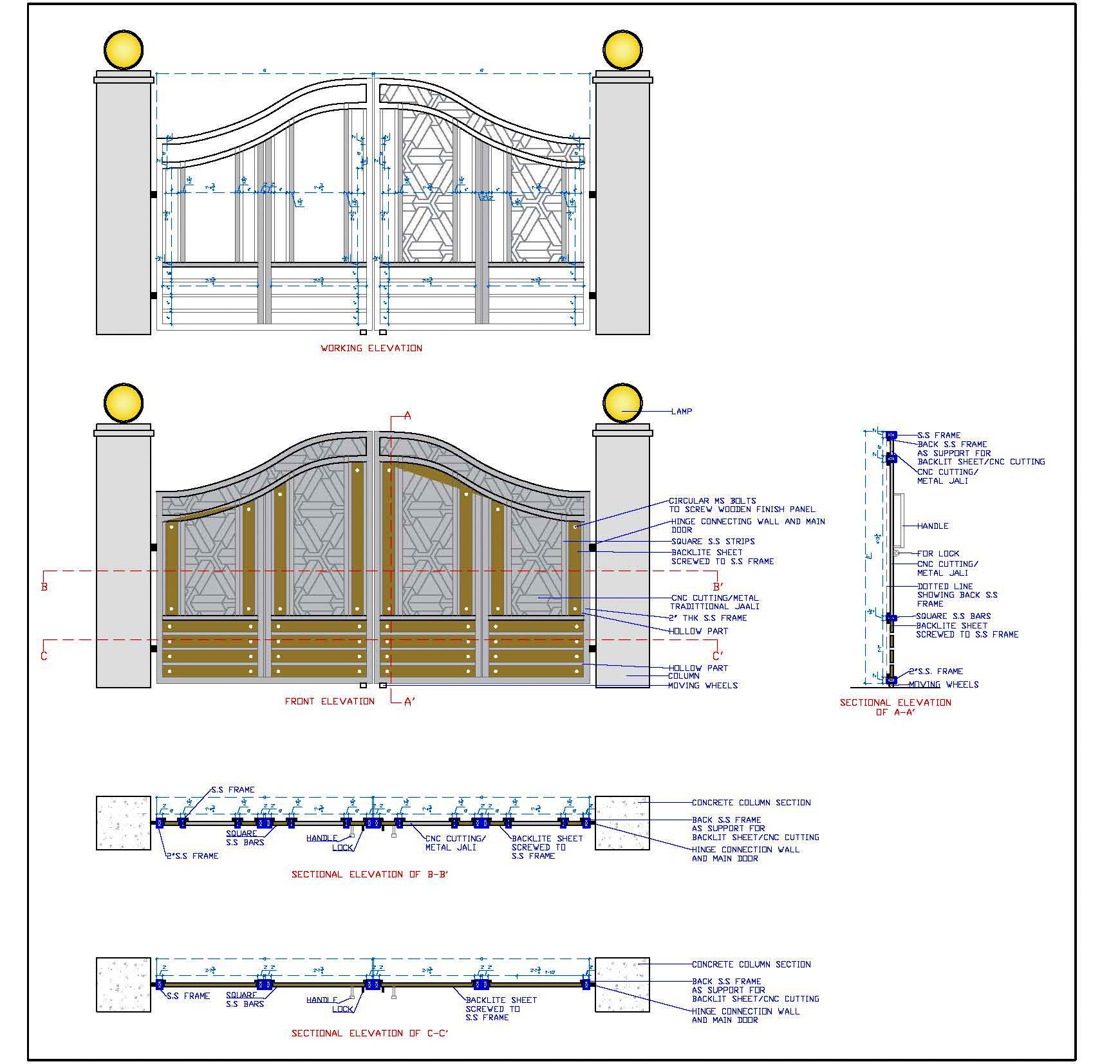 Main Entrance Gate Design AutoCAD Drawing